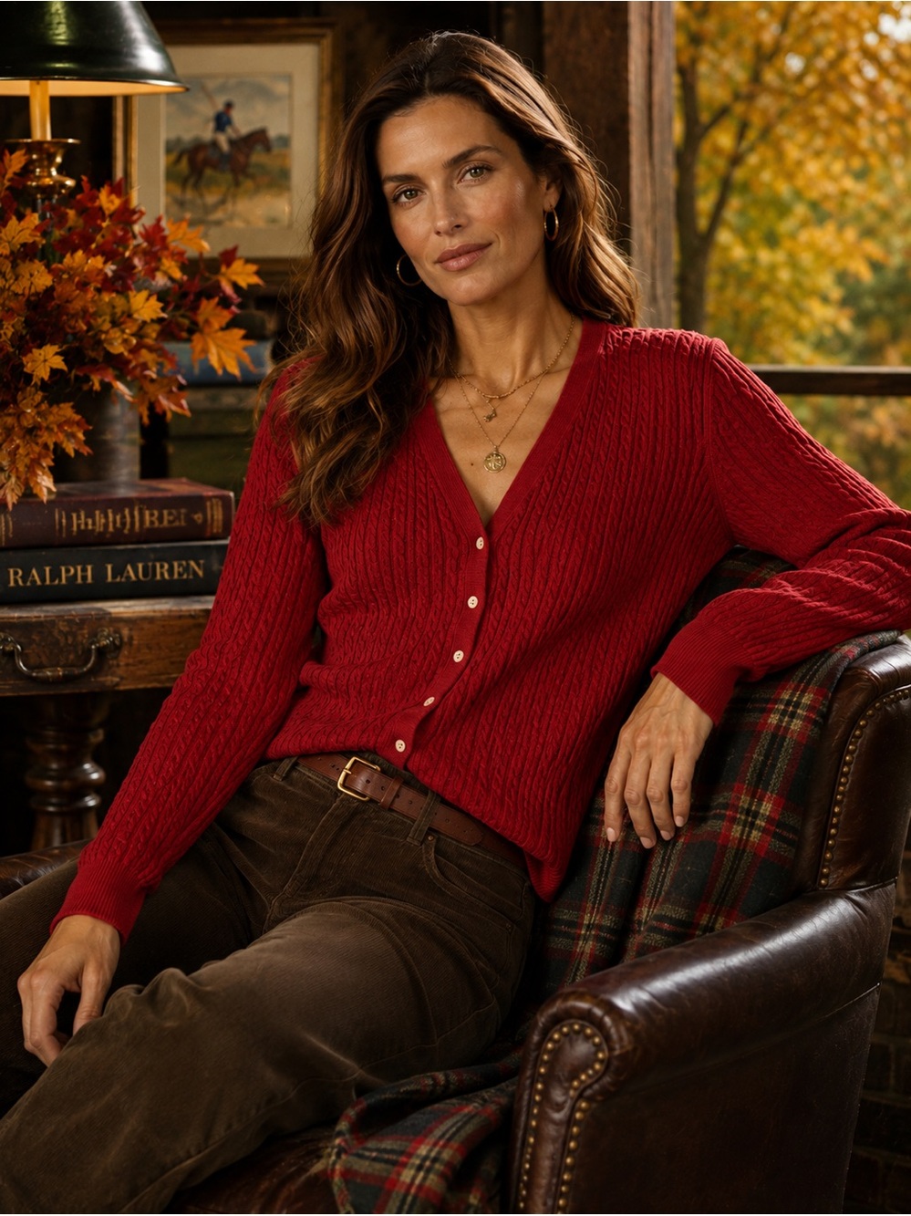 Ralph Lauren Red Cable-Knit V-Neck sweater Cardigan